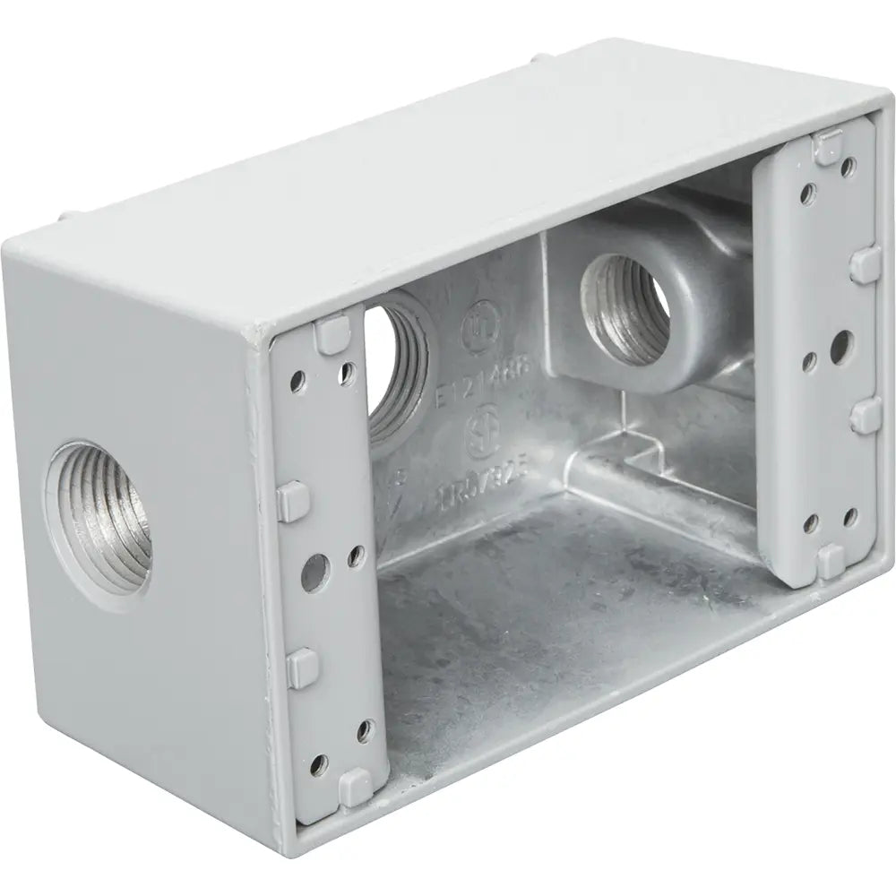 BWF B-5V Single-Gang Weatherproof Outlet Box, (3) 1/2" Holes, Gray